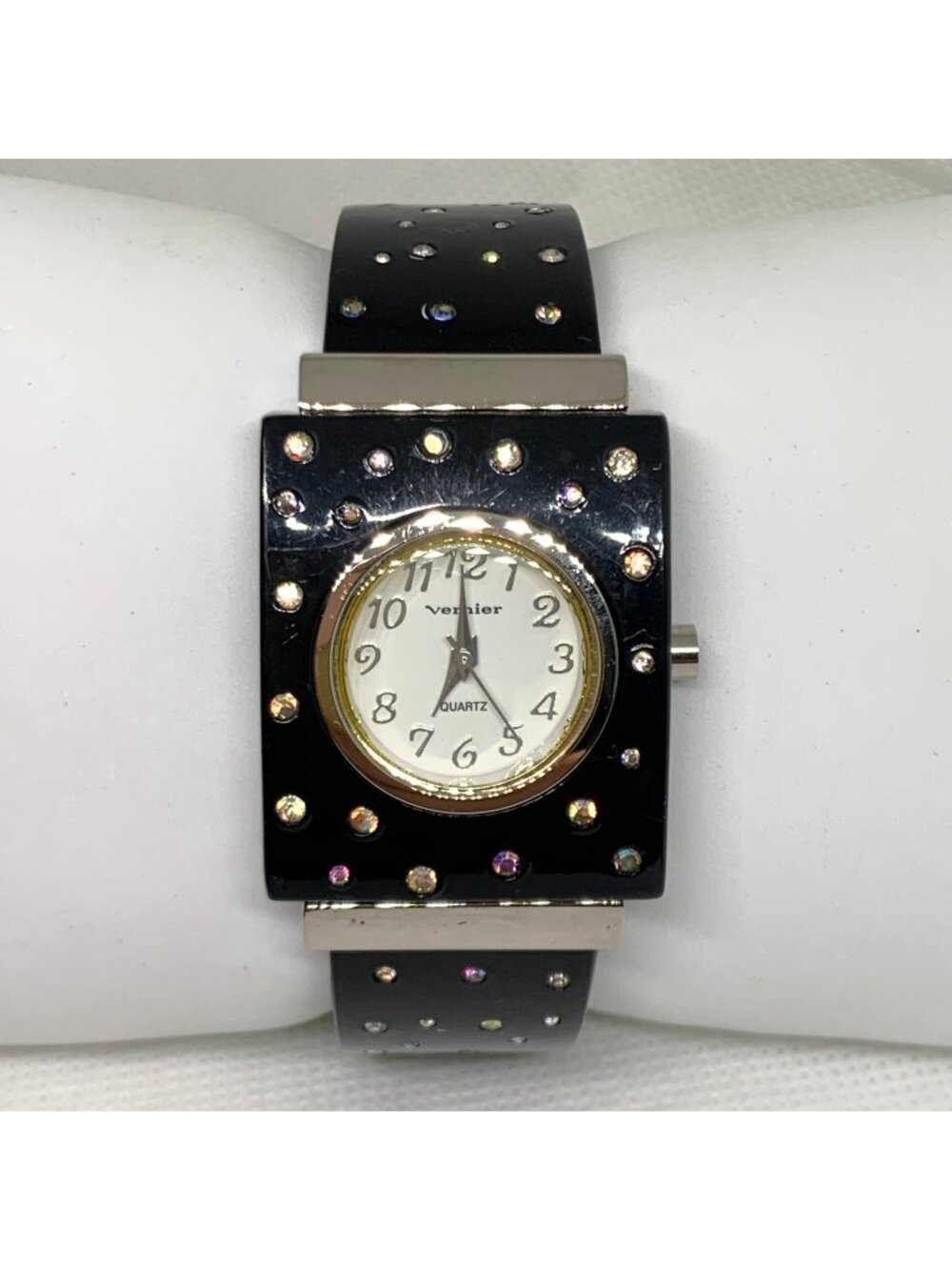 Vernier women’s cuff bracelet watch two tone 30mm rhinestones 28mm 6.5” running